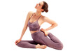 © Nobilior - Young woman doing yoga exercise isolated on white background. Studio shot.