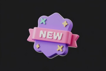Poster - A 3D render of a purple and pink 'NEW' badge with pastel decorations.