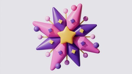 Poster - A vibrant 3D rendering of a starburst design with pink and purple elements.