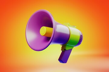Aufkleber - A colorful megaphone, a symbol of announcement and communication, stands against a vibrant orange backdrop.
