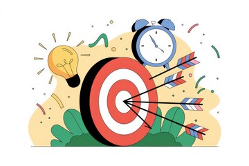 Poster - Achieve goals on time with innovative ideas and precise execution, hitting the target successfully.