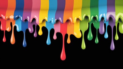 Poster - Vibrant rainbow paint drips against a stark transparent background, creating a visually striking contrast.