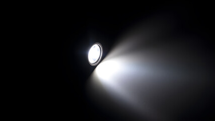 Wall Mural - flashlight and beam of light on a dark background. generative ai