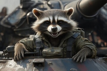 Wall Mural - a raccoon in a military uniform