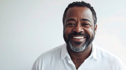 Wall Mural - Cheerful African American Man Smiling Against Clean White Background