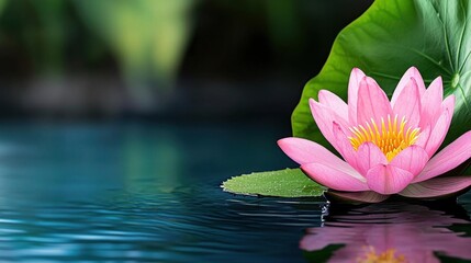 Canvas Print - A photostock of a beautiful lotus flower floating on still water with rippling reflections and soft natural lighting, symbolizing purity and peace. High Quality