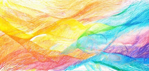 Poster - A colorful drawing of a wave with a rainbow in the background