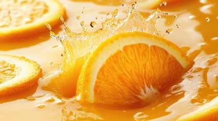 Wall Mural - fresh orange juice splash with orange slice isolated