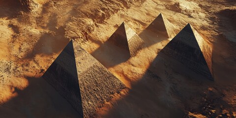 majestic pyramids rise from the desert landscape under a golden sunset in ancient egypt