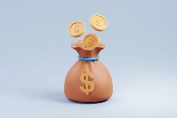Aufkleber - Gold coins falling into a money bag, symbolizing wealth and financial success.