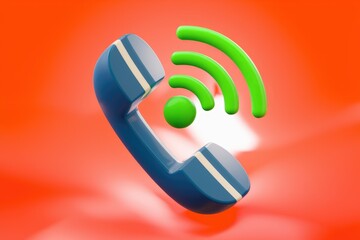 Fototapete - A 3D rendering of a retro phone with a wifi signal, symbolizing communication.