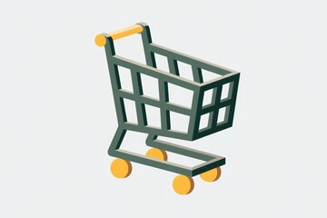 Poster - Isometric illustration of a shopping cart, symbolizing online shopping, retail, and consumerism.