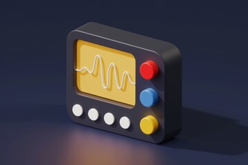 Fototapete - A 3D rendering of a stylized monitor displaying a waveform, featuring colorful buttons.