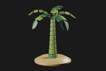 Aufkleber - Stylized 3D model of a palm tree on a small island, minimalist design.