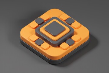 Aufkleber - Abstract 3D rendering of layered orange and gray squares forming a geometric pattern.
