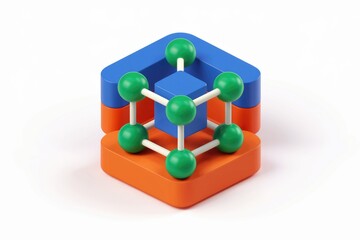Fototapete - 3D model of a cube with interconnected spheres, representing network connectivity or data structure.
