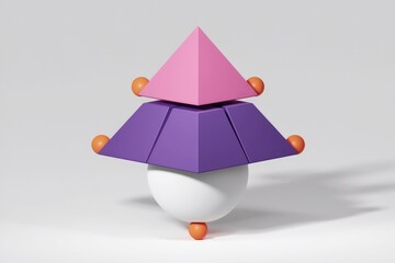 Aufkleber - Abstract 3D geometric art featuring pink and purple pyramids balanced on a white sphere with orange accents.