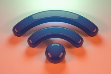 Poster - A 3D rendering of a glossy blue Wi-Fi symbol, representing wireless connectivity.