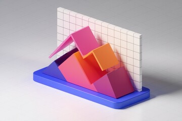 Aufkleber - Abstract 3D graph showcasing upward trend, vibrant colors, and geometric shapes.