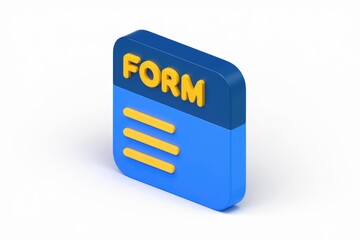Fototapete - 3D rendering of a blue form icon with yellow details, representing online forms and data entry.
