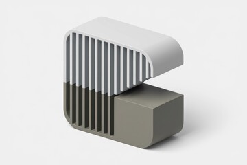 Poster - Abstract 3D model of a geometric shape, with white and grey sections, featuring a unique design.
