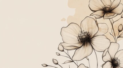 Wall Mural - A delicate floral illustration with soft colors and intricate line work.