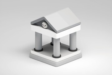 Aufkleber - A minimalist 3D model of a cute temple with a smiling face in the pediment.