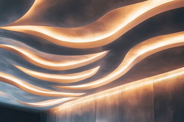 Wall Mural - Modern architectural ceiling with illuminated wave design