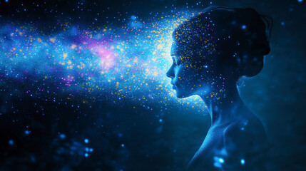 Wall Mural - explore the cosmic connection between mind and universe with this ethereal silhouette blending into 