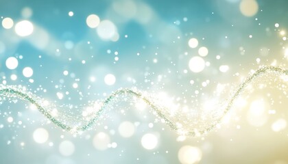 Wall Mural - Abstract, Gleaming Swirling Glitter Trail with White Bokeh and Light Blue and Green Background