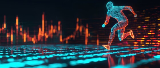 Wall Mural - Futuristic Runner in Digital Environment with Data Visualization