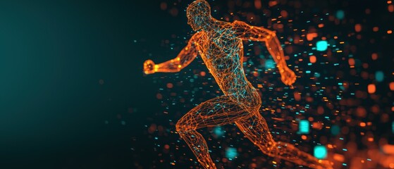 Wall Mural - Dynamic Digital Representation of a Runner in Motion with Particles