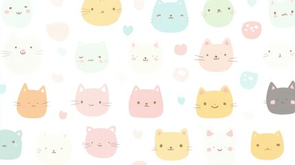 Canvas Print - Adorable Pastel Cats Pattern White Background