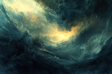 Poster - Abstract Seascape Painting Of Tempestuous Waves And Light