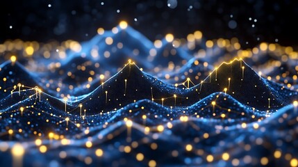 Abstract Blue And Gold Illuminated Data Landscape