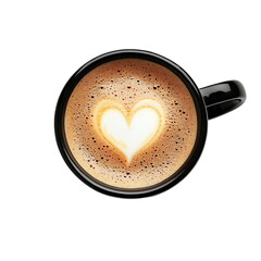 Wall Mural - top view coffee cup with heart shape coffee froth on white background