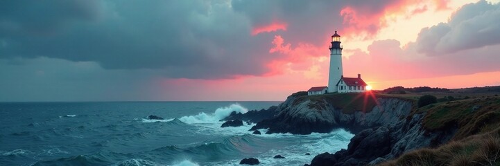 Lighthouse dominates the desolate and windswept landscape, solitude, desolate