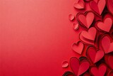 White and red hearts on a red background. The concept of St. Vylentin Day. Festive background. Copy space.
