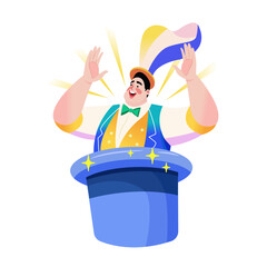 Canvas Print - a flat illustration of magician come out from the hat
