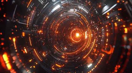 Wall Mural - abstract futuristic orange and black glowing tunnel.