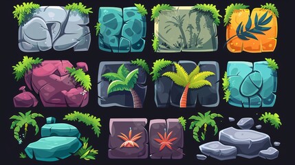 Stone Jungle Buttons - Professional Game Interface Element for Designers