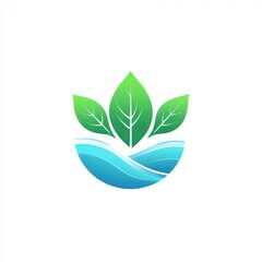 Wall Mural - Green Leaves Above Blue Water Waves Logo Design