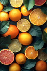 Poster - Pastel gradient wallpaper with faded silhouettes of lemons and oranges, creating a fresh summer feel,