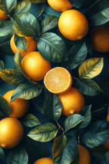 Poster - Pastel gradient wallpaper with faded silhouettes of lemons and oranges, creating a fresh summer feel,