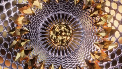Wall Mural - Abstract background 3D animation shiny glass and metal reflective objects movement rotation play of light.