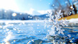 © Dibani - Crystal snowflake floats on icy water, winter mountain background, ideal for holiday cards or winter themes