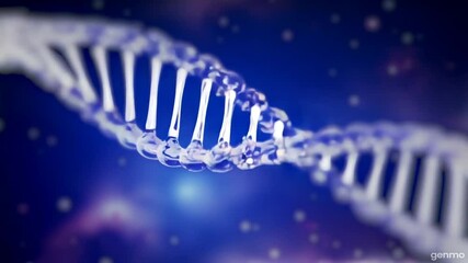 Wall Mural - DNA double helix structure, genetic code on blurred blue space galaxy background.Evolution,gene sequencing science concept,4K video