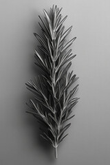 Aufkleber - Minimal black-and-white concept of a single rosemary sprig, emphasizing its linear leaves,