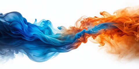Wall Mural - abstract blue and orange smoke waves on white background - stock photo