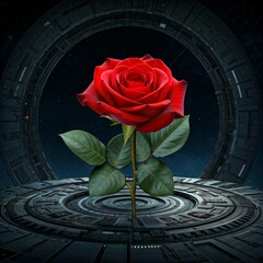 Wall Mural - red rose on black background